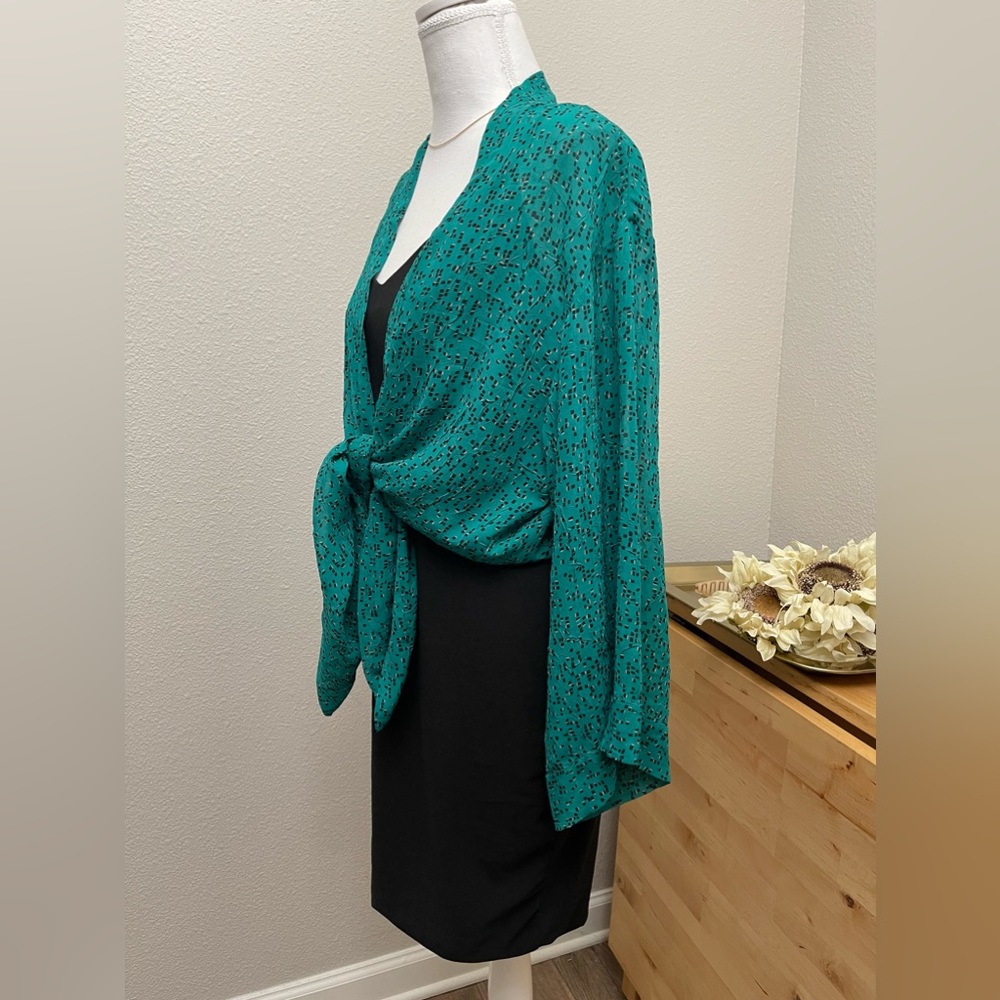 Teal and Black Sheer Open Front Kimono Cardigan - Picture 15 of 16